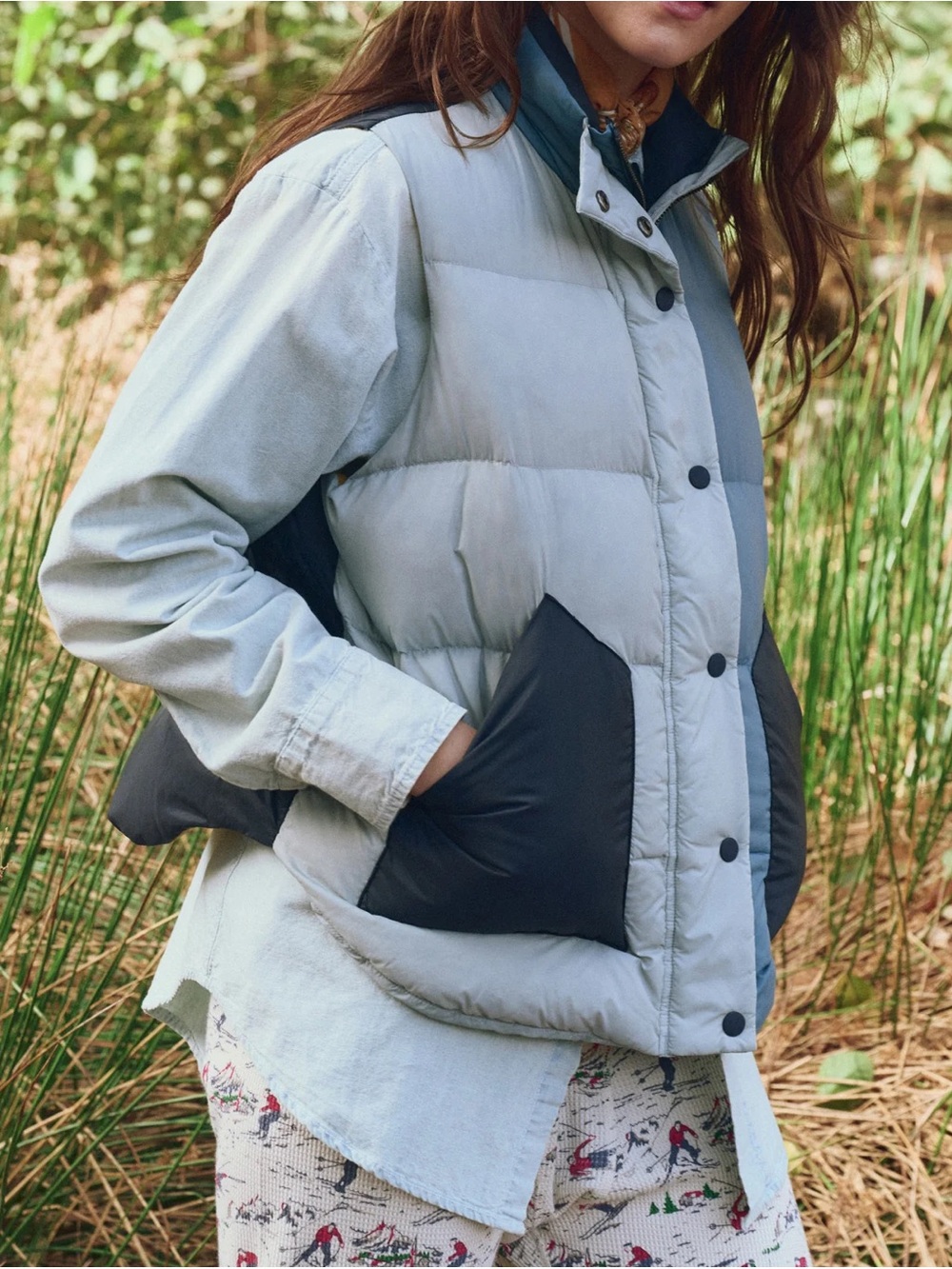 NWT The Great. Outdoors Down Polar Vest in Navy Colorblock Sky Blue Mustard - Picture 2 of 11